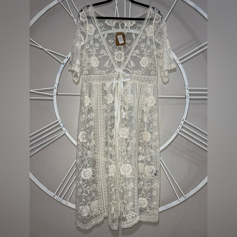 POL Sheer Embroidered Lace Cover-Up in Cream